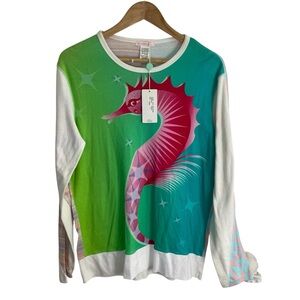 NEW Custo Barcelona Green and Pink Elic Seahorse Long Sleeve Top Size "2" XS/S